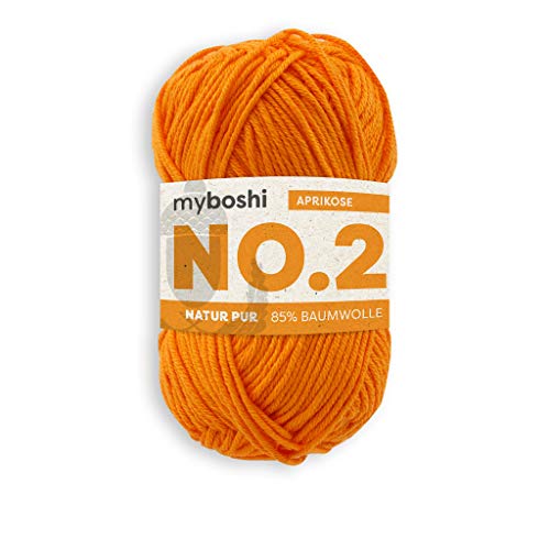 myboshi No.2 Baumwolle zum Häkeln, Baby Wolle, vegane Wolle zum Stricken, Wolle 60 Grad waschbar, für Baby und Amigurumi, 50g, Ll 100m Orange (Aprikose) 1 Knäuel von myboshi
