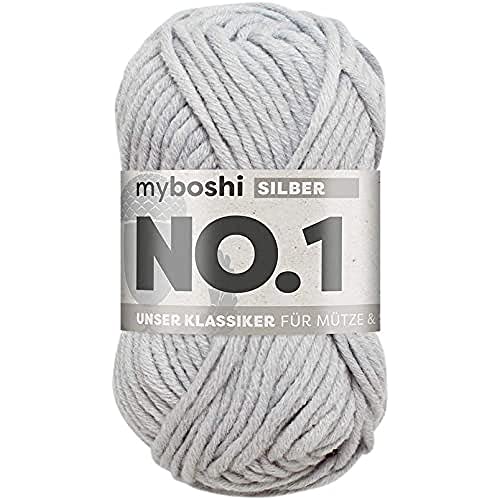 myboshi No.1-Wolle zum Häkeln und Stricken, Schnellstrickgarn, langlebige Mützenwolle, Mulesing-frei, 50g, Ll 55m Grau (Silber) 1 Knäuel von DMC