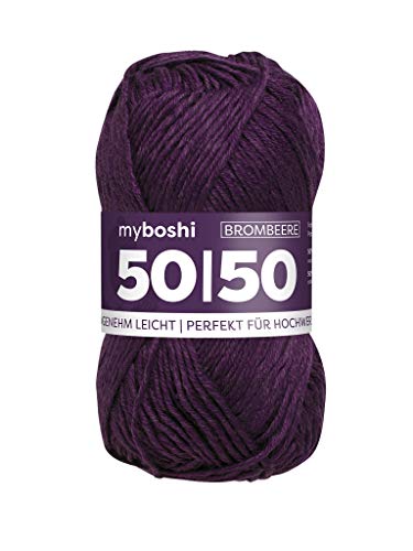 myboshi 50/50-Ganzjahres-Wolle aus Baum- und Merinowolle, für Oberbekleidung geeignet, Mulesing-frei, hochwertiges Häkel-/Strickgarn, 50g, Ll 110m Lila (Brombeere) 1 Knäuel von myboshi