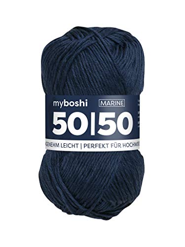 myboshi 50/50-Ganzjahres-Wolle aus Baum- und Merinowolle, für Oberbekleidung geeignet, Mulesing-frei, hochwertiges Häkel-/Strickgarn, 50g, Ll 110m Blau (Marine) 1 Knäuel von myboshi