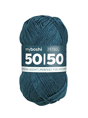 myboshi 50/50-Ganzjahres-Wolle aus Baum- und Merinowolle, für Oberbekleidung geeignet, Mulesing-frei, hochwertiges Häkel-/Strickgarn, 50g, Ll 110m Blau (Petrol) 1 Knäuel von myboshi