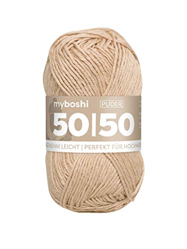 myboshi 50/50-Ganzjahres-Wolle aus Baum- und Merinowolle, für Oberbekleidung geeignet, Mulesing-frei, hochwertiges Häkel-/Strickgarn, 50g, Ll 110m Rosa (Puder) 1 Knäuel von myboshi