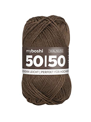 myboshi 50/50-Ganzjahres-Wolle aus Baum- und Merinowolle, für Oberbekleidung geeignet, Mulesing-frei, hochwertiges Häkel-/Strickgarn, 50g, Ll 110m Braun (Walnuss) 1 Knäuel von myboshi