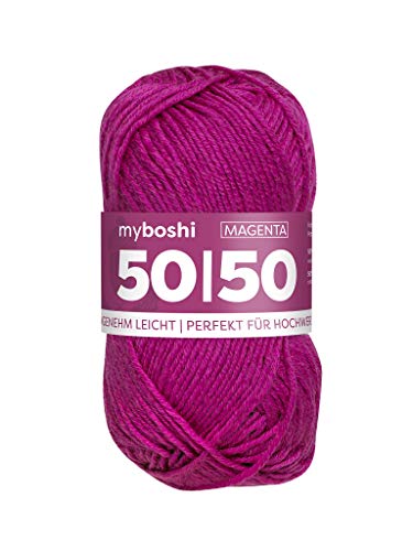 myboshi 50/50-Ganzjahres-Wolle aus Baum- und Merinowolle, für Oberbekleidung geeignet, Mulesing-frei, hochwertiges Häkel-/Strickgarn, 50g, Ll 110m Rosa (Magenta) 1 Knäuel von myboshi