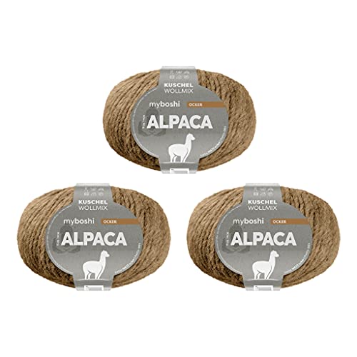 myboshi Alpaca-Wolle zum Häkeln/Stricken, temperaturregulierend, angenehm weich, für Damenoberbekleidung Braun (Ocker) 3 Knäuel von myboshi