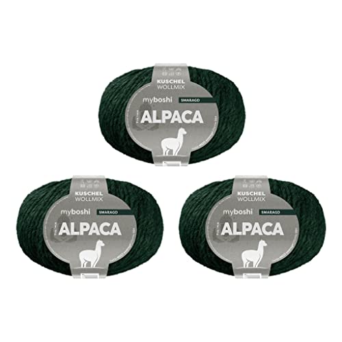 myboshi Alpaca-Wolle zum Häkeln/Stricken, temperaturregulierend, angenehm weich, für Damenoberbekleidung Grün (Smaragd) 3 Knäuel von myboshi