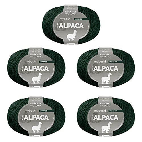myboshi Alpaca-Wolle zum Häkeln/Stricken, temperaturregulierend, angenehm weich, für Damenoberbekleidung Grün (Smaragd) 5 Knäuel von myboshi