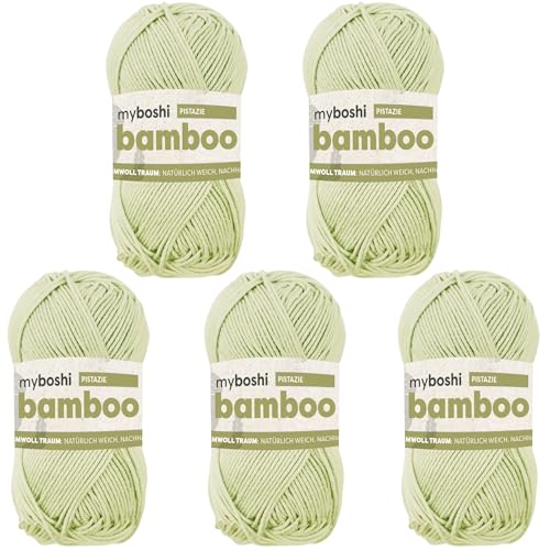 myboshi Bamboo, natürlich weiches Bambus-Baumwollgarn, zum Häkeln und Stricken, strapazierfähig, 50g, 125m, Grün (Pistazie) 5 Knäuel von myboshi