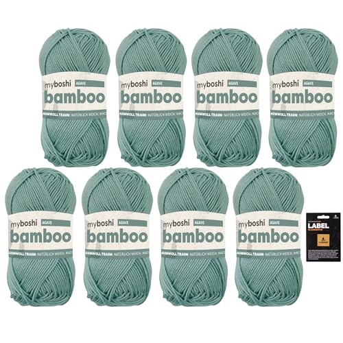 myboshi Bamboo, super weiches Bambus-Baumwollgarn, zum Häkeln und Stricken, strapazierfähig, für Bekleidung und Amigurumi, 60% Viskose, 40% Baumwolle, Grün (Agave) 8 Knäuel von myboshi