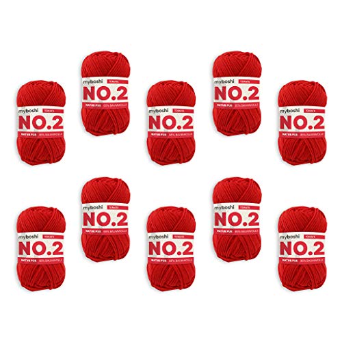 myboshi No.2 Baumwolle zum Häkeln, Baby Wolle, vegane Wolle zum Stricken, 60 Grad waschbar, für Baby und Amigurumi, 50g, Ll 100m Rot (Tomate) 10 Knäuel von myboshi