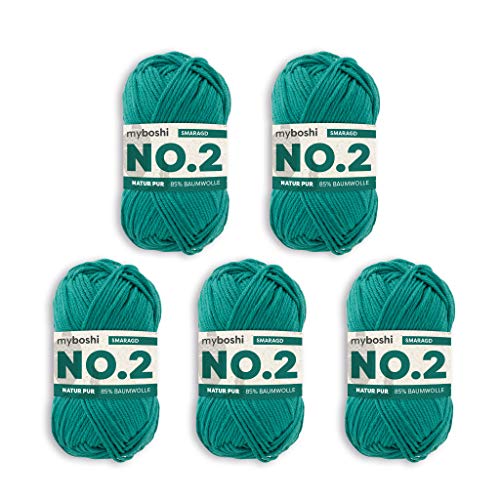myboshi No.2 Baumwolle zum Häkeln, Baby Wolle, vegane Wolle zum Stricken, 60 Grad waschbar, für Baby und Amigurumi, 50g, Ll 100m Grün (Smaragd) 5 Knäuel myboshi No.2 Baumwolle zum Häkeln, Baby Wolle, vegane Wolle zum Stricken, 60 Grad waschbar, für Baby und Amigurumi, 50g, Ll 100m Grün (Smaragd) 5 Knäuel von myboshi