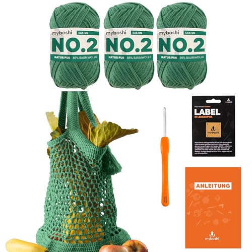 myboshi Häkelset Einkaufstasche noplasticbag, inkl. No.2 Wolle, Nadel und Anleitung, Häkelpaket, 85% Baumwolle, 15% Kapok Grün, mit Häkelnadel myboshi Häkelset Einkaufstasche noplasticbag, inkl. No.2 Wolle, Nadel und Anleitung, Häkelpaket, 85% Baumwolle, 15% Kapok Grün, mit Häkelnadel von myboshi