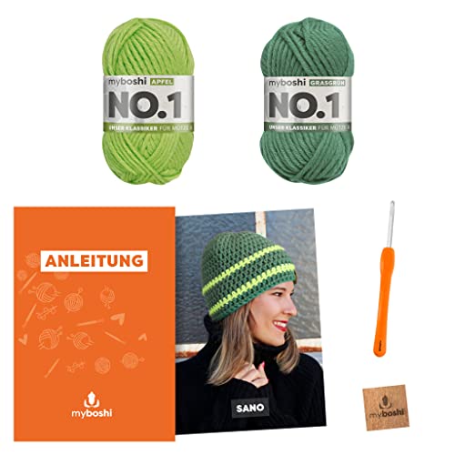 myboshi Häkelset Kindermütze Sano, inkl. No.1 Wolle, Nadel und Anleitung, original Label, Häkelpaket, 30% Merinowolle Grün, mit Häkelnadel myboshi Häkelset Kindermütze Sano, inkl. No.1 Wolle, Nadel und Anleitung, original Label, Häkelpaket, 30% Merinowolle Grün, mit Häkelnadel von myboshi