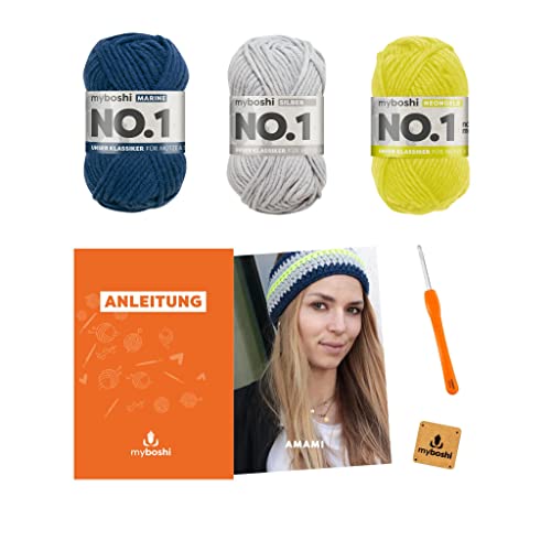 myboshi Häkelset Stirnband Amami, inkl. No.1 Wolle, Nadel und Anleitung, für Mützen und Stirnbänder, Häkelpaket, 30% Merinowolle Neongelb, mit Häkelnadel myboshi Häkelset Stirnband Amami, inkl. No.1 Wolle, Nadel und Anleitung, für Mützen und Stirnbänder, Häkelpaket, 30% Merinowolle Neongelb, mit Häkelnadel von myboshi