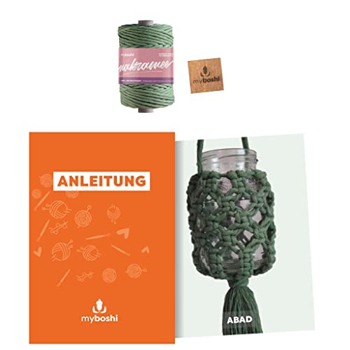 myboshi Makramee-Set Windlicht Abad, inkl. Makramee-Kordel und Anleitung, 4mm gezwirnt, Made in Germany, 100% Baumwolle Jade mit Anleitung von myboshi