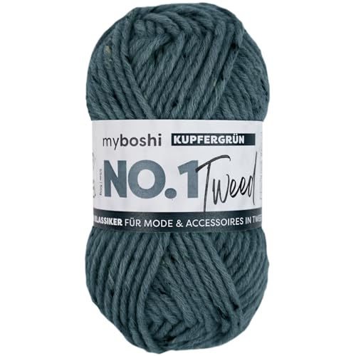 myboshi No.1 Tweed, zum Häkeln und Stricken, Schnellstrickgarn, mulesing-freie Mützenwolle, Strickwolle, Häkelwolle, 50g, Ll 55m Grün (Kupfergrün), 1 Knäuel von myboshi