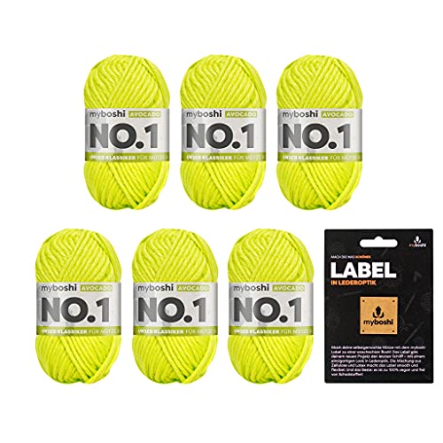 myboshi No.1 Wolle zum Häkeln und Stricken, Schnellstrickgarn, inkl. Label, Strickwolle, Häkelwolle, mulesing-frei, Ll. 55m /50g, 30% Wolle (Merinowolle) Grün (Avocado) 6 Knäuel von myboshi
