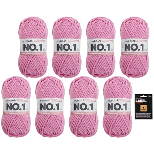 myboshi No.1 Wolle zum Häkeln und Stricken, Schnellstrickgarn, inkl. Label, Strickwolle, Häkelwolle, mulesing-frei, Ll. 55m /50g, 30% Wolle (Merinowolle) Rosa (Kirschblüte) 8 Knäuel von myboshi