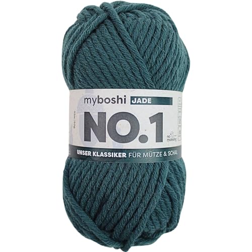 myboshi No.1 Wolle zum Häkeln und Stricken, Schnellstrickgarn, langlebige Mützenwolle, Strickwolle, Häkelwolle, mulesing-frei, 50g, Ll 55m Grün (Jade), 1 Knäuel von myboshi
