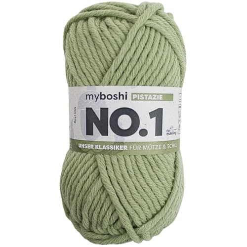 myboshi No.1 Wolle zum Häkeln und Stricken, Schnellstrickgarn, langlebige Mützenwolle, Strickwolle, Häkelwolle, mulesing-frei, 50g, Ll 55m Grün (Pistazie), 1 Knäuel von myboshi
