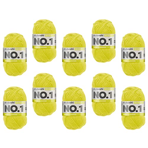 myboshi No.1 Wolle zum Häkeln und Stricken, Schnellstrickgarn, langlebige Mützenwolle, Strickwolle, Häkelwolle, mulesing-frei, 50g, Ll 55m Neongelb, 10 Knäuel myboshi No.1 Wolle zum Häkeln und Stricken, Schnellstrickgarn, langlebige Mützenwolle, Strickwolle, Häkelwolle, mulesing-frei, 50g, Ll 55m Neongelb, 10 Knäuel von myboshi