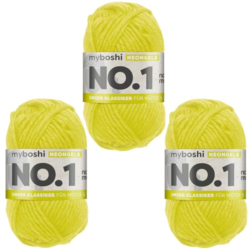 myboshi No.1 Wolle zum Häkeln und Stricken, Schnellstrickgarn, langlebige Mützenwolle, Strickwolle, Häkelwolle, mulesing-frei, 50g, Ll 55m Neongelb 3 Knäuel myboshi No.1 Wolle zum Häkeln und Stricken, Schnellstrickgarn, langlebige Mützenwolle, Strickwolle, Häkelwolle, mulesing-frei, 50g, Ll 55m Neongelb 3 Knäuel von myboshi
