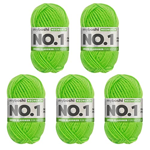 myboshi No.1 Wolle zum Häkeln und Stricken, Schnellstrickgarn, langlebige Mützenwolle, Strickwolle, Häkelwolle, mulesing-frei, 50g, Ll 55m Neongrün 5 Knäuel myboshi No.1 Wolle zum Häkeln und Stricken, Schnellstrickgarn, langlebige Mützenwolle, Strickwolle, Häkelwolle, mulesing-frei, 50g, Ll 55m Neongrün 5 Knäuel von myboshi