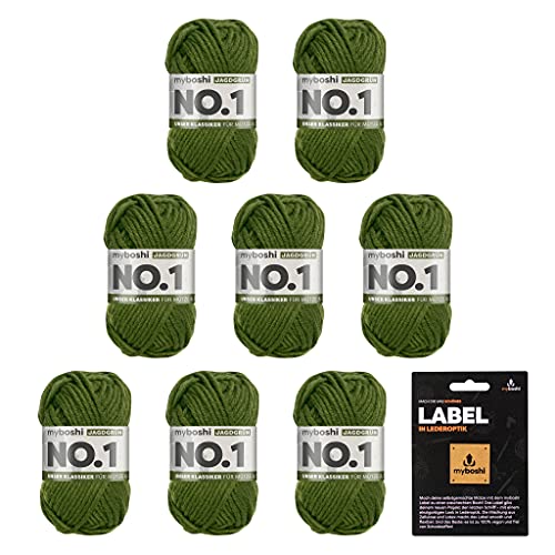 myboshi No.1 Wolle zum Häkeln und Stricken, Schnellstrickgarn, inkl. Label, Strickwolle, Häkelwolle, mulesing-frei, Ll. 55m /50g, 30% Wolle (Merinowolle) Grün (Jagdgrün) 8 Knäuel von myboshi
