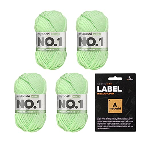 myboshi No.1 Wolle zum Häkeln und Stricken, Schnellstrickgarn, inkl. Label, Strickwolle, Häkelwolle, mulesing-frei, Ll. 55m /50g, 30% Wolle (Merinowolle) Grün (Minze) 4 Knäuel von myboshi