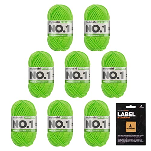 myboshi No.1 Wolle zum Häkeln und Stricken, Schnellstrickgarn, inkl. Label, Strickwolle, Häkelwolle, mulesing-frei, Ll. 55m /50g, 30% Wolle (Merinowolle) Neongrün 8 Knäuel von myboshi