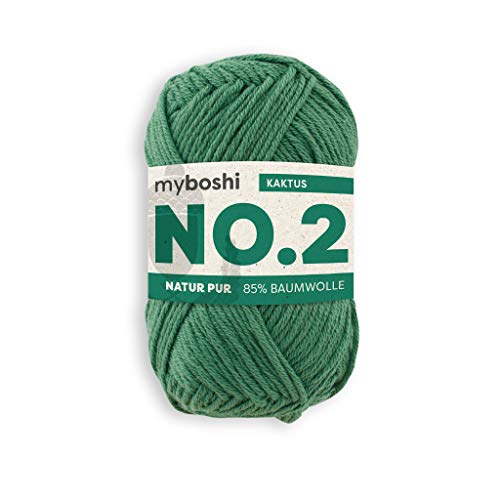 myboshi No.2 Baumwolle zum Häkeln, Baby Wolle, vegane Wolle zum Stricken, Wolle 60 Grad waschbar, für Baby und Amigurumi, 50g, Ll 100m Grün (Kaktus) 1 Knäuel von myboshi