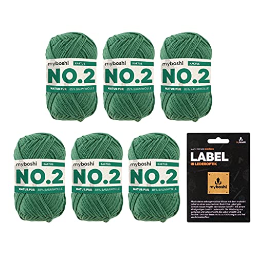 myboshi No.2 inkl. Label, Baumwolle zum Häkeln und Stricken, für Baby und Amigurumi, vegan, 60 Grad waschbar, 50g, Ll 100m Grün (Kaktus), 6 Knäuel von myboshi