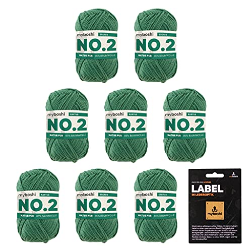 myboshi No.2 inkl. Label, Baumwolle zum Häkeln und Stricken, für Baby und Amigurumi, vegan, 60 Grad waschbar, 50g, Ll 100m Grün (Kaktus), 8 Knäuel von myboshi