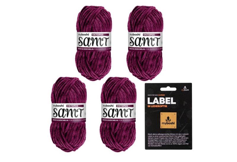myboshi Samt Wolle, Chenille Garn, mit Label Häkelwolle, 100 m (4-St., Samt Wolle mit Label Original Chenille), Uni von myboshi
