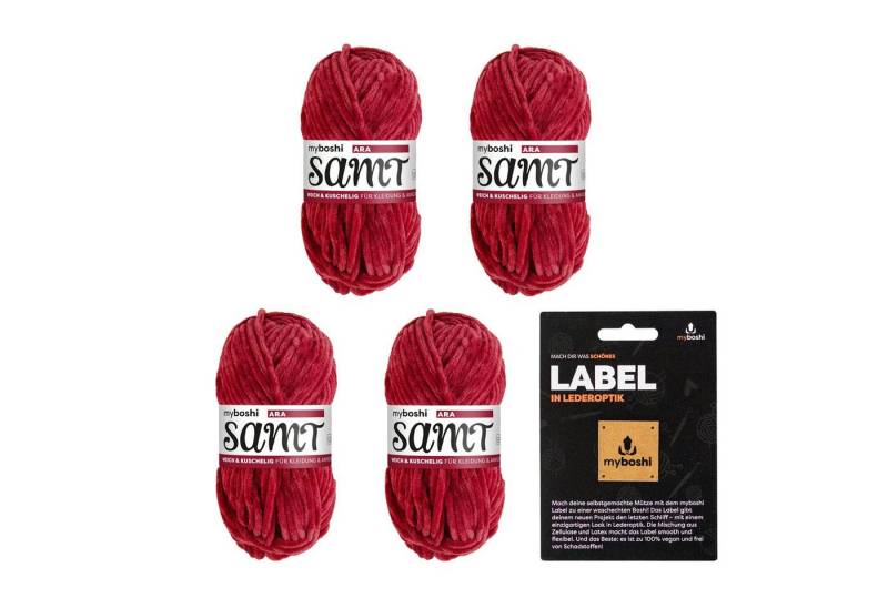 myboshi Samt Wolle, Chenille Garn, mit Label Häkelwolle, 100 m (4-St., Samt Wolle mit Label Original Chenille), Uni von myboshi