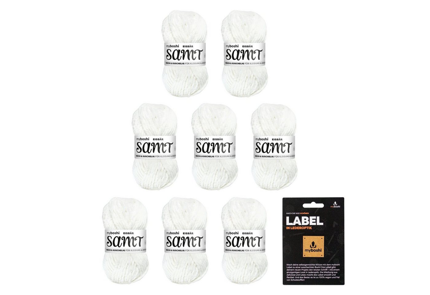 myboshi Samt Wolle, Chenille Garn, mit Label Häkelwolle, 100 m (8-St., Samt Wolle mit Label Original Chenille), Uni von myboshi