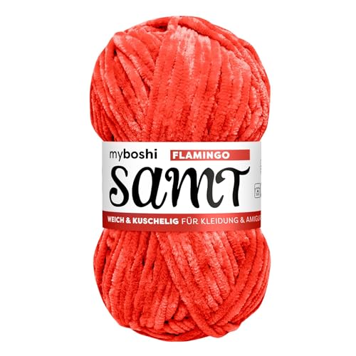 myboshi Samt Wolle zum Häkeln und Stricken, weiche Chenille Wolle im XXL-Knäuel, perfekt für Amigurumi und Kissen, 100% flauschige Polyester, 100g, Ll 100m Orange (Flamingo) 1 Knäuel von myboshi