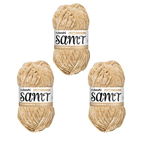 myboshi Samt Wolle zum Häkeln und Stricken, weiche Chenille Wolle im XXL-Knäuel, perfekt für Amigurumi und Kissen, 100% flauschige Polyester, 100g, Ll 100m Braun (Lama) 3 Knäuel von myboshi