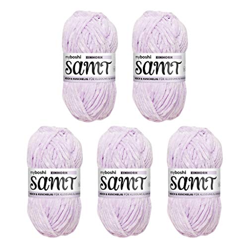 myboshi Samt Wolle zum Häkeln und Stricken, weiche Chenille Wolle im XXL-Knäuel, perfekt für Amigurumi und Kissen, 100% flauschige Polyester, 100g, Ll 100m Lila (Einhorn) 5 Knäuel von myboshi