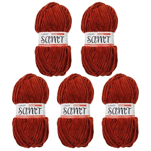 myboshi Samt Wolle zum Häkeln und Stricken, weiche Chenille Wolle im XXL-Knäuel, perfekt für Amigurumi und Kissen, 100% flauschige Polyester, 100g, Ll 100m Rot (Fuchs), 5 Knäuel von myboshi