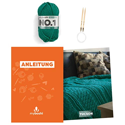 myboshi Strickset Decke Tucson, inkl No.1 Wolle, Nadel und Anleitung, Home, DIY-Strickpaket, 30% Merinowolle Grün mit Rundstricknadel myboshi Strickset Decke Tucson, inkl No.1 Wolle, Nadel und Anleitung, Home, DIY-Strickpaket, 30% Merinowolle Grün mit Rundstricknadel von myboshi