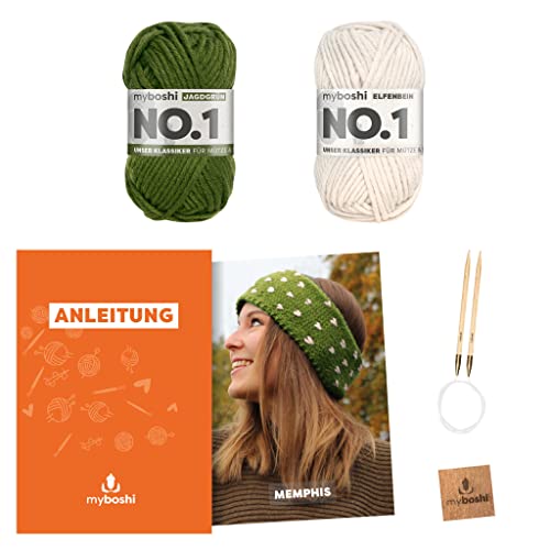 myboshi Strickset Stirnband Memphis, inkl. No.1 Wolle, Nadel und Anleitung, für Mützen und Schals, Strickpaket, 30% Merinowolle Grün, mit Rundstricknadel myboshi Strickset Stirnband Memphis, inkl. No.1 Wolle, Nadel und Anleitung, für Mützen und Schals, Strickpaket, 30% Merinowolle Grün, mit Rundstricknadel von myboshi