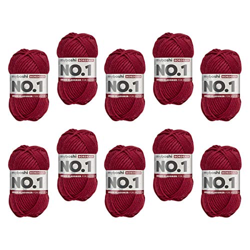 myboshi No.1-Wolle zum Häkeln und Stricken, Schnellstrickgarn, langlebige Mützenwolle, Mulesing-frei, 50g, Ll 55m Rot (Bordeaux) 10 Knäuel von myboshi