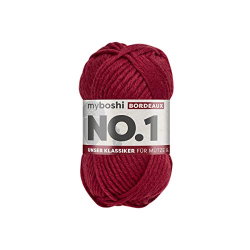 myboshi No.1-Wolle zum Häkeln und Stricken, Schnellstrickgarn, langlebige Mützenwolle, Mulesing-frei, 50g, Ll 55m Rot (Bordeaux) 1 Knäuel von myboshi