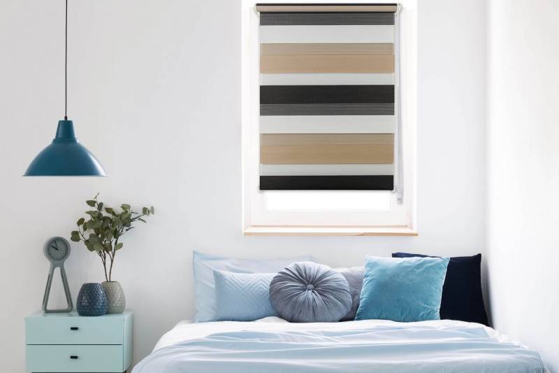 Doppelrollo Just-Triple, mydeco, Lichtschutz, ohne Bohren, freihängend, Klemmfix von mydeco