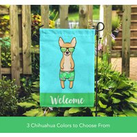 Chihuahua Garten Flagge | Junge - Einzigartiges Geschenk Apfel Kopf Hund Junge Sonnenbaden von mydogismycopilot