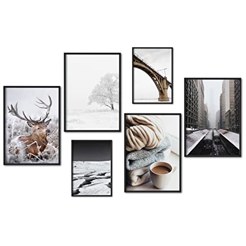 myestado - Premium Poster Set Bilder Wohnzimmer Modern Schlafzimmer Bild für Ihre Wand - ohne Bilderrahmen - 4 x DIN A3 & 2 x DIN A4 - ca. 30x42 & 21x30 » Winter « von myestado