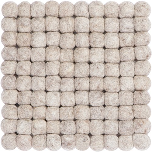 myfelt Béla Filzkugel-Topfuntersetzer, quadratisch, Schurwolle, Beige, 20 x 20 cm von myfelt