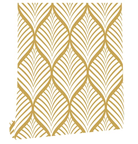 Moderner Selbstklebend Tapete Möbelaufkleber Geometrisch Tapete Minimalistische Selbstklebende Tapete in Gold und Weiß mit Geometrischem Muster Einfaches Anbringen durch selbstklebende Rückseite von myforHD