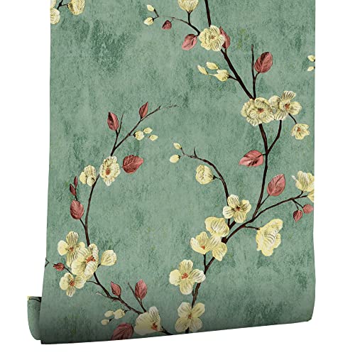 myforHD Tapete Selbstklebende Fototapete Wandpapier Blume Folie Dekorfolie Möbelfolie Klebefolie Pflanzen Laub Blumen Design Grün Deko Panel Vintage Design Wanddeko Wandtapete Wohnzimmer Schlafzimmer von myforHD